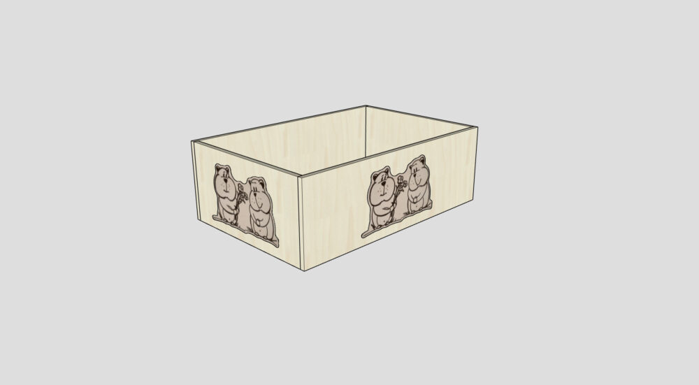 So kann eine aufgebaute Wühlbox aussehen, wenn die Patches Hamsterliebe angebracht sind