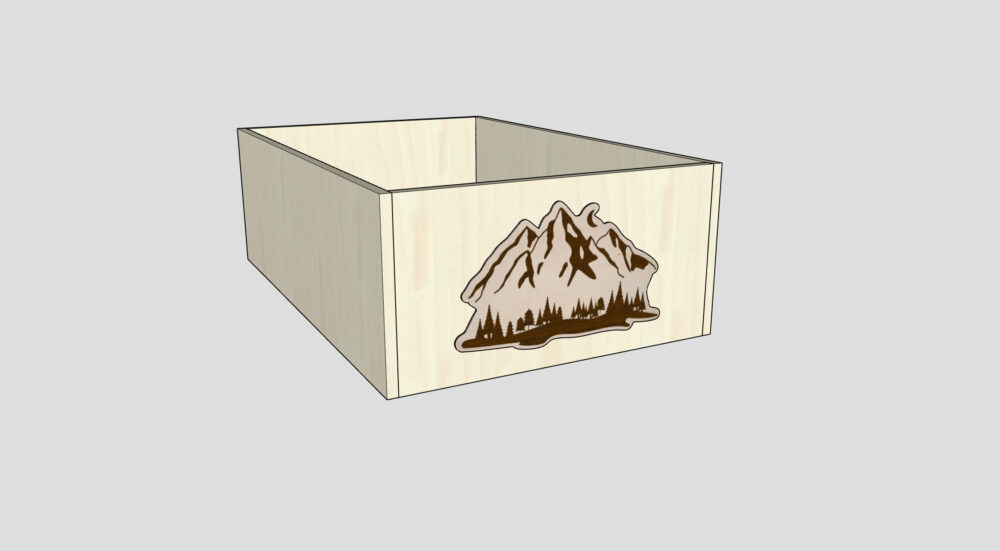 So kann eine aufgebaute Wühlbox aussehen, wenn die Patches Berge&Wald angebracht sind